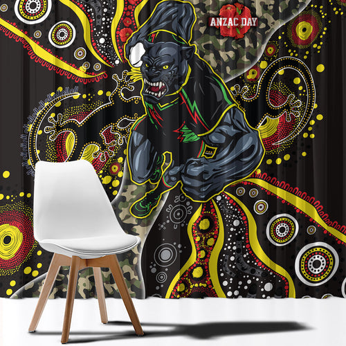 Personalized Penrith Panthers ANZAC Window Curtain Aboriginal Indigenous Poppy Panther Warrior