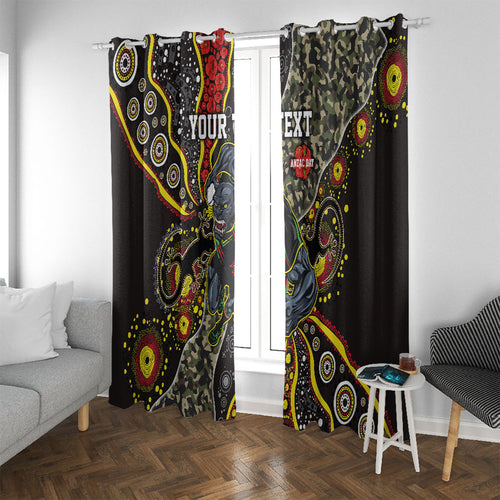 Personalized Penrith Panthers ANZAC Window Curtain Aboriginal Indigenous Poppy Panther Warrior