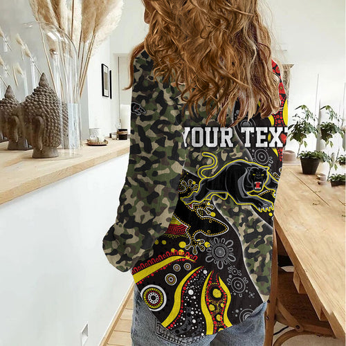 Personalized Penrith Panthers ANZAC Women Casual Shirt Aboriginal Indigenous Poppy Panther Warrior