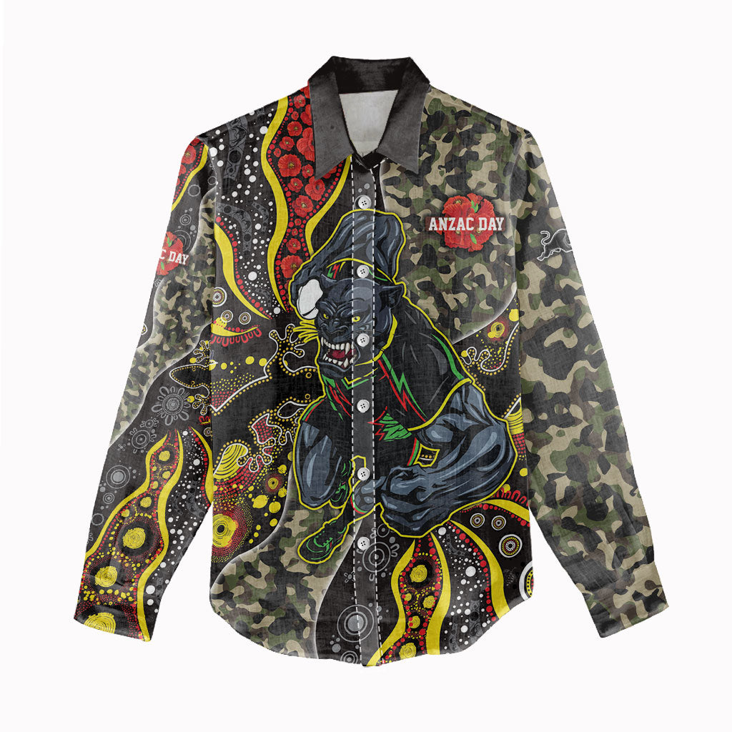 Personalized Penrith Panthers ANZAC Women Casual Shirt Aboriginal Indigenous Poppy Panther Warrior