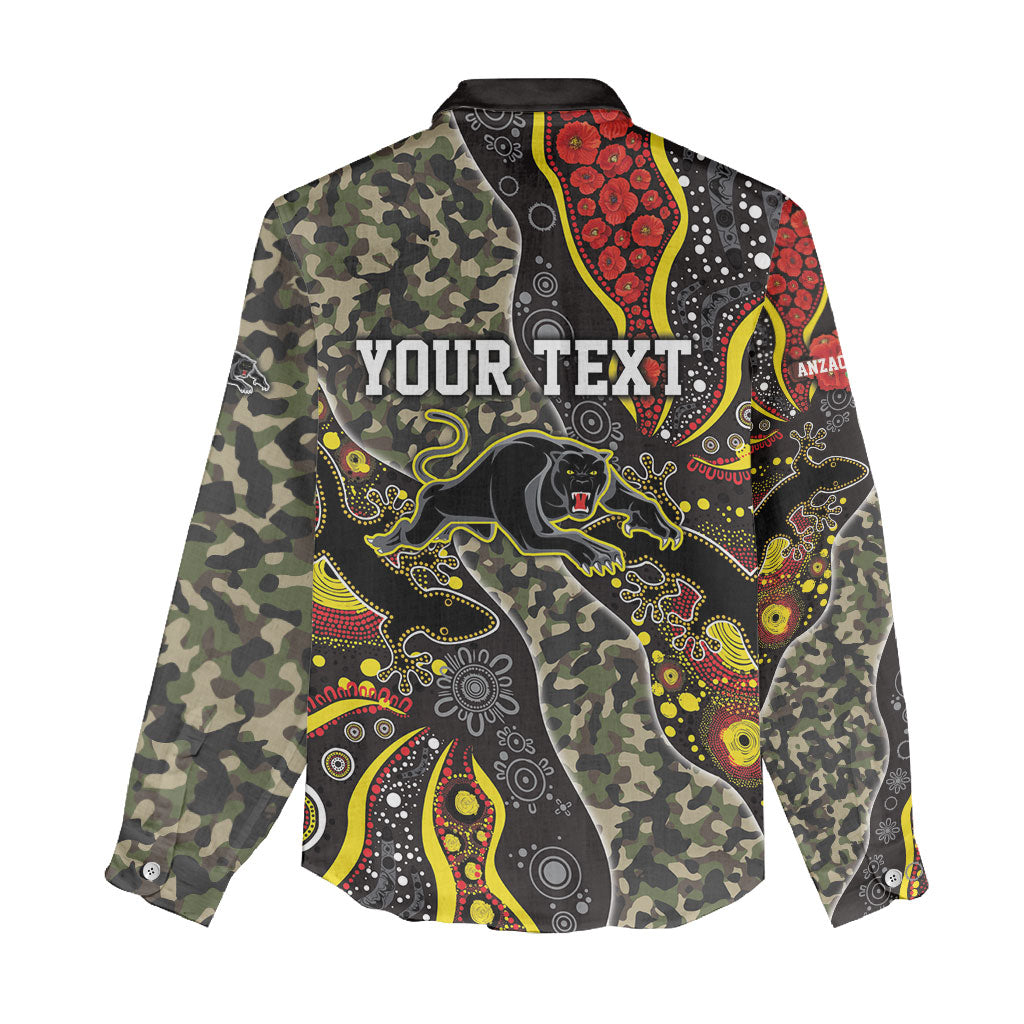 Personalized Penrith Panthers ANZAC Women Casual Shirt Aboriginal Indigenous Poppy Panther Warrior