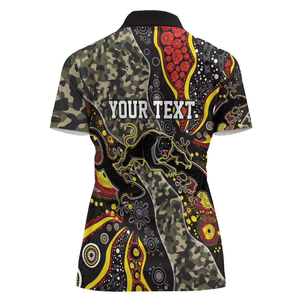 Personalized Penrith Panthers ANZAC Women Polo Shirt Aboriginal Indigenous Poppy Panther Warrior