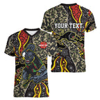 Personalized Penrith Panthers ANZAC Women V-Neck T-Shirt Aboriginal Indigenous Poppy Panther Warrior