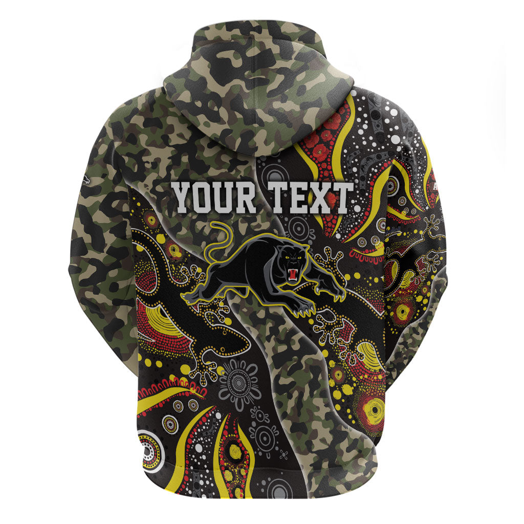 Personalized Penrith Panthers ANZAC Zip Hoodie Aboriginal Indigenous Poppy Panther Warrior