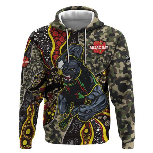 Personalized Penrith Panthers ANZAC Zip Hoodie Aboriginal Indigenous Poppy Panther Warrior