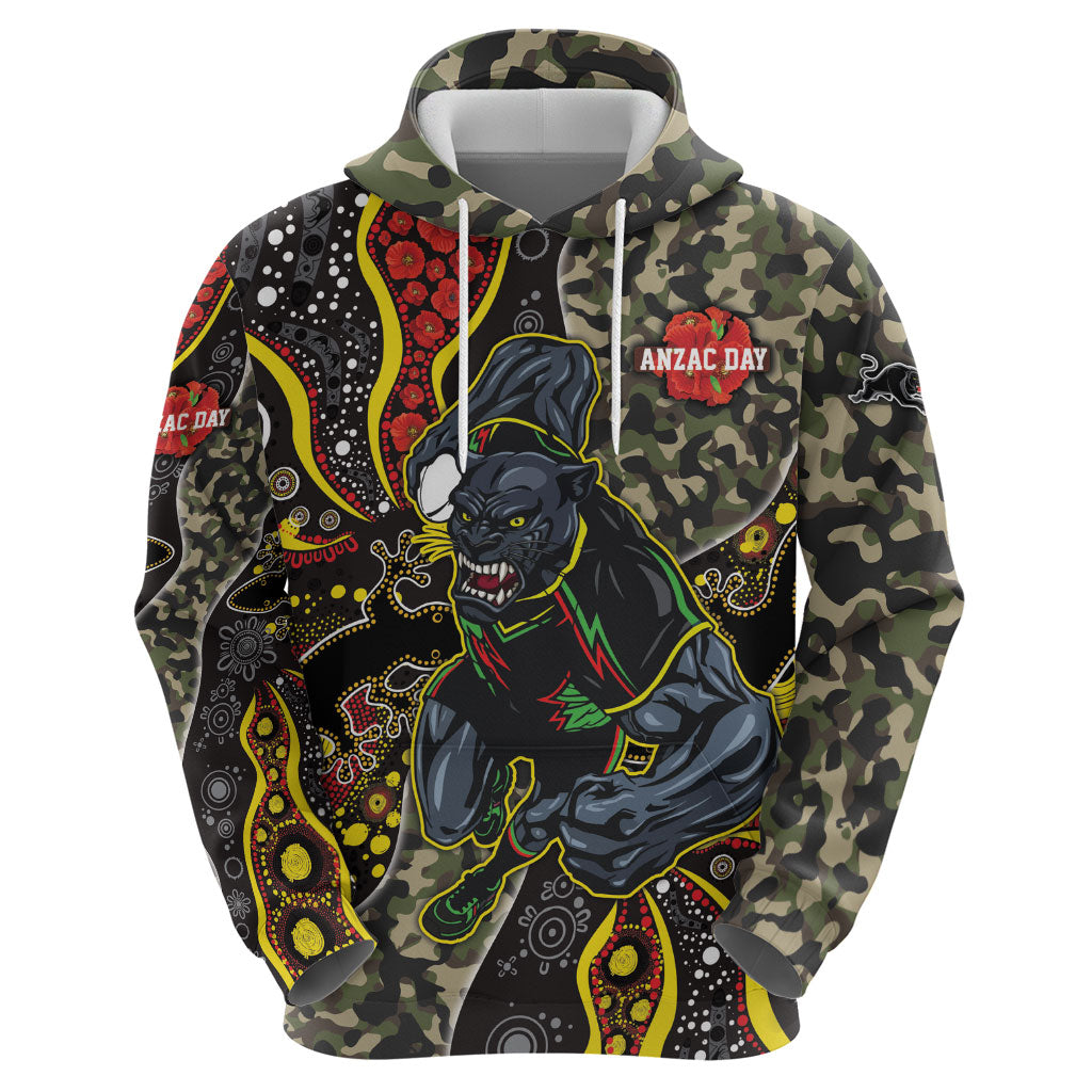 Personalized Penrith Panthers ANZAC Zip Hoodie Aboriginal Indigenous Poppy Panther Warrior