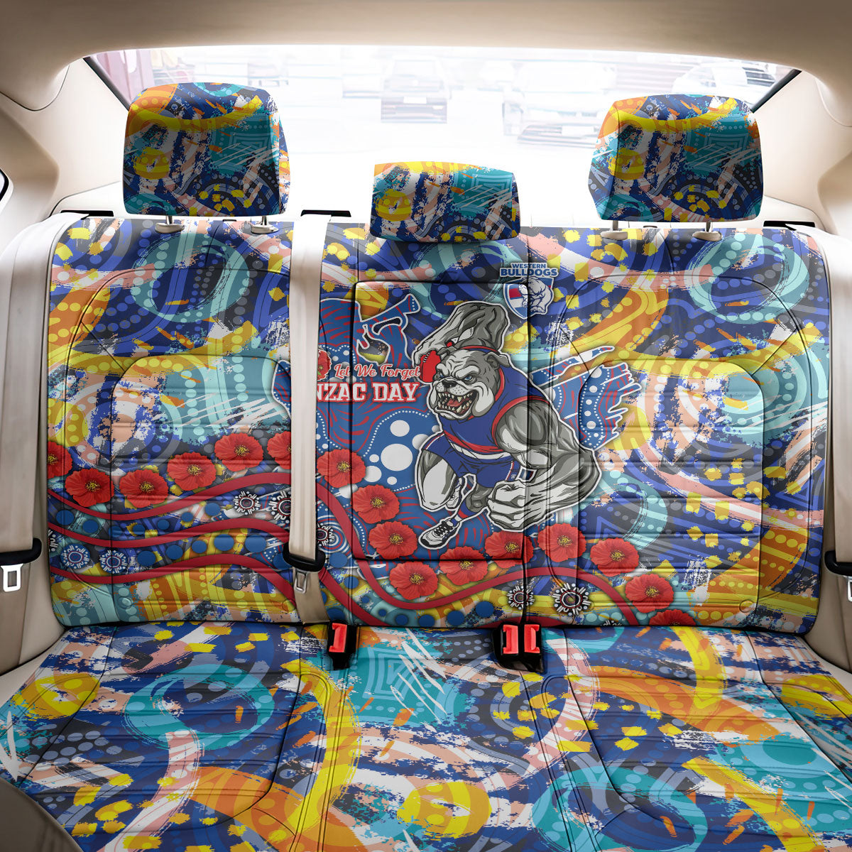 Western Bulldogs ANZAC Day Back Car Seat Cover Aboriginal Dot Art Indigenous Australian Cultural