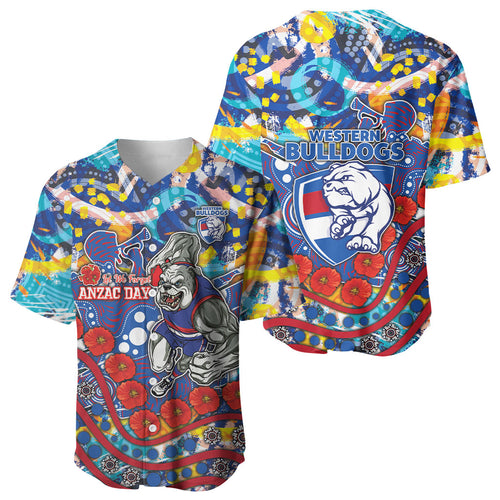 Western Bulldogs ANZAC Day Baseball Jersey Aboriginal Dot Art Indigenous Australian Cultural