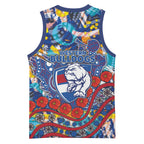 Western Bulldogs ANZAC Day Basketball Jersey Aboriginal Dot Art Indigenous Australian Cultural