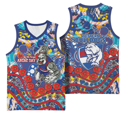 Western Bulldogs ANZAC Day Basketball Jersey Aboriginal Dot Art Indigenous Australian Cultural