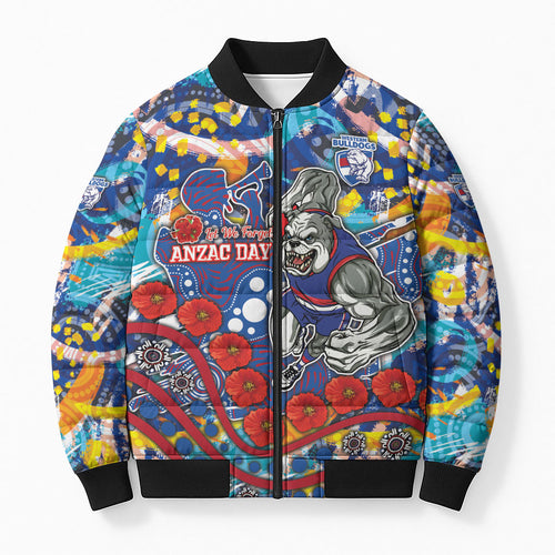 Western Bulldogs ANZAC Day Bomber Puffer Jacket Aboriginal Dot Art Indigenous Australian Cultural