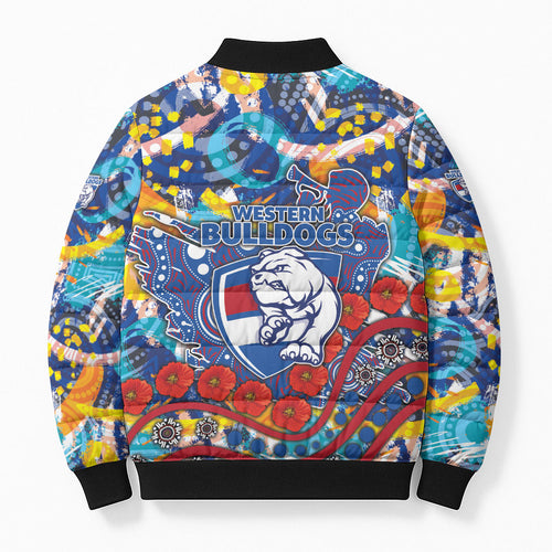 Western Bulldogs ANZAC Day Bomber Puffer Jacket Aboriginal Dot Art Indigenous Australian Cultural