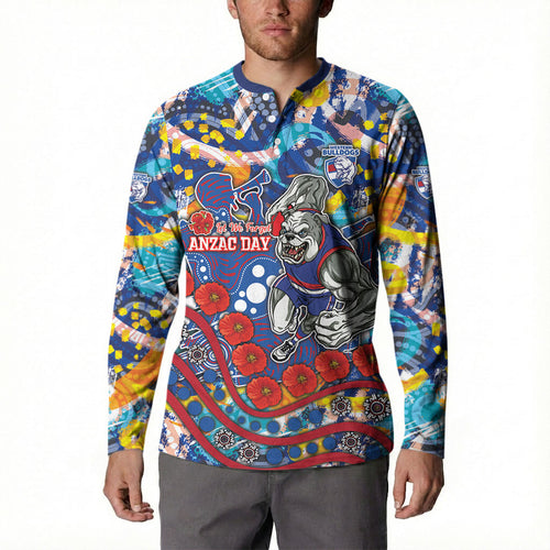 Western Bulldogs ANZAC Day Button Sweatshirt Aboriginal Dot Art Indigenous Australian Cultural