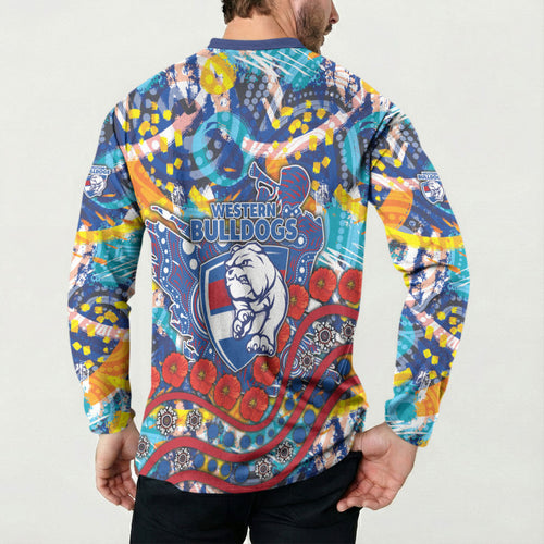 Western Bulldogs ANZAC Day Button Sweatshirt Aboriginal Dot Art Indigenous Australian Cultural