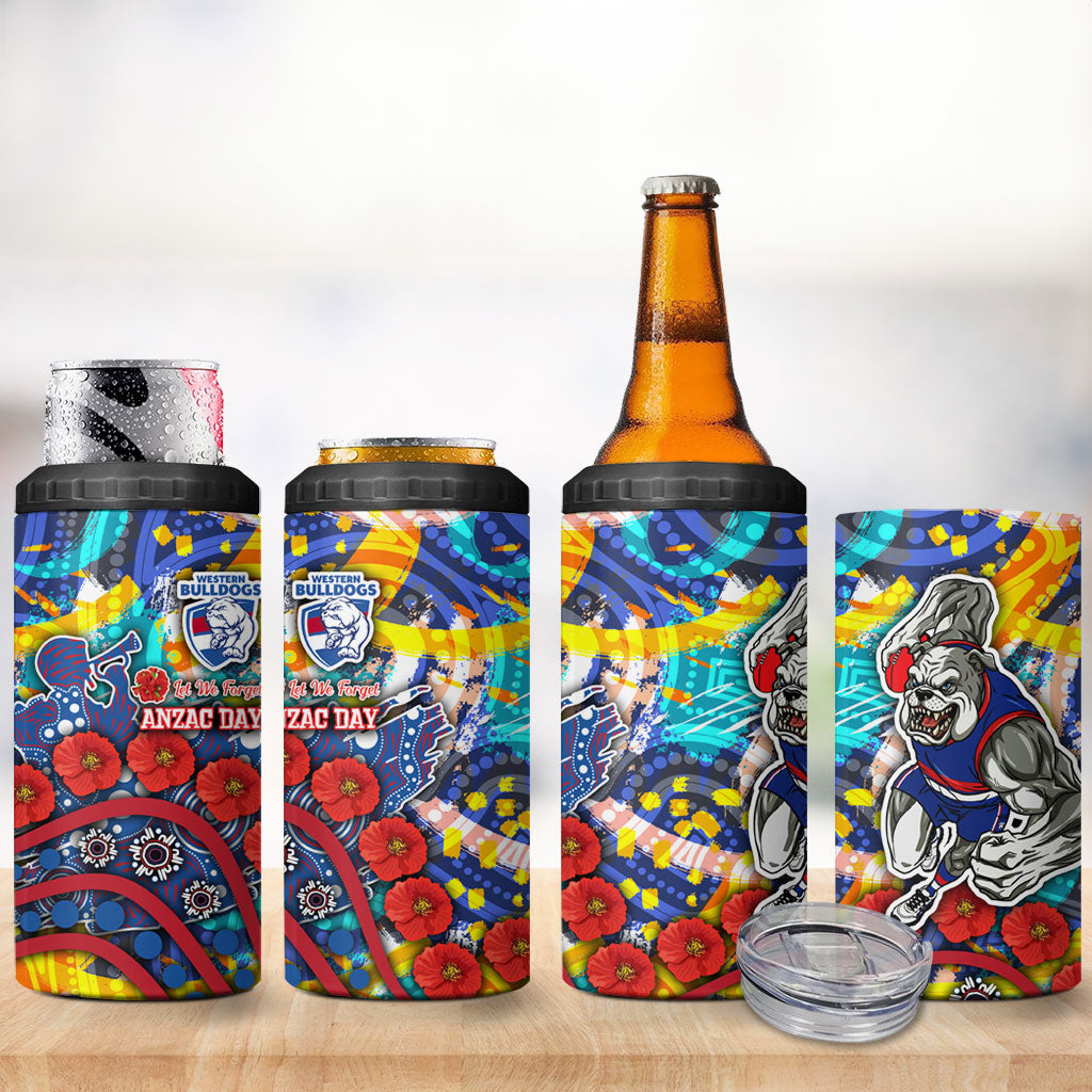 Western Bulldogs ANZAC Day 4 in 1 Can Cooler Tumbler Aboriginal Dot Art Indigenous Australian Cultural