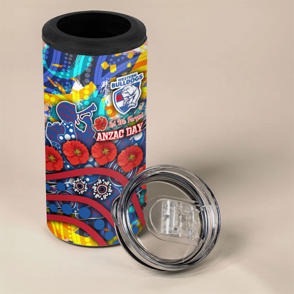 Western Bulldogs ANZAC Day 4 in 1 Can Cooler Tumbler Aboriginal Dot Art Indigenous Australian Cultural
