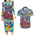 Western Bulldogs ANZAC Day Couples Matching Long Sleeve Bodycon Dress and Hawaiian Shirt Aboriginal Dot Art Indigenous Australian Cultural