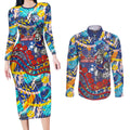 Western Bulldogs ANZAC Day Couples Matching Long Sleeve Bodycon Dress and Long Sleeve Button Shirt Aboriginal Dot Art Indigenous Australian Cultural