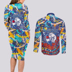 Western Bulldogs ANZAC Day Couples Matching Long Sleeve Bodycon Dress and Long Sleeve Button Shirt Aboriginal Dot Art Indigenous Australian Cultural