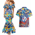 Western Bulldogs ANZAC Day Couples Matching Mermaid Dress and Hawaiian Shirt Aboriginal Dot Art Indigenous Australian Cultural