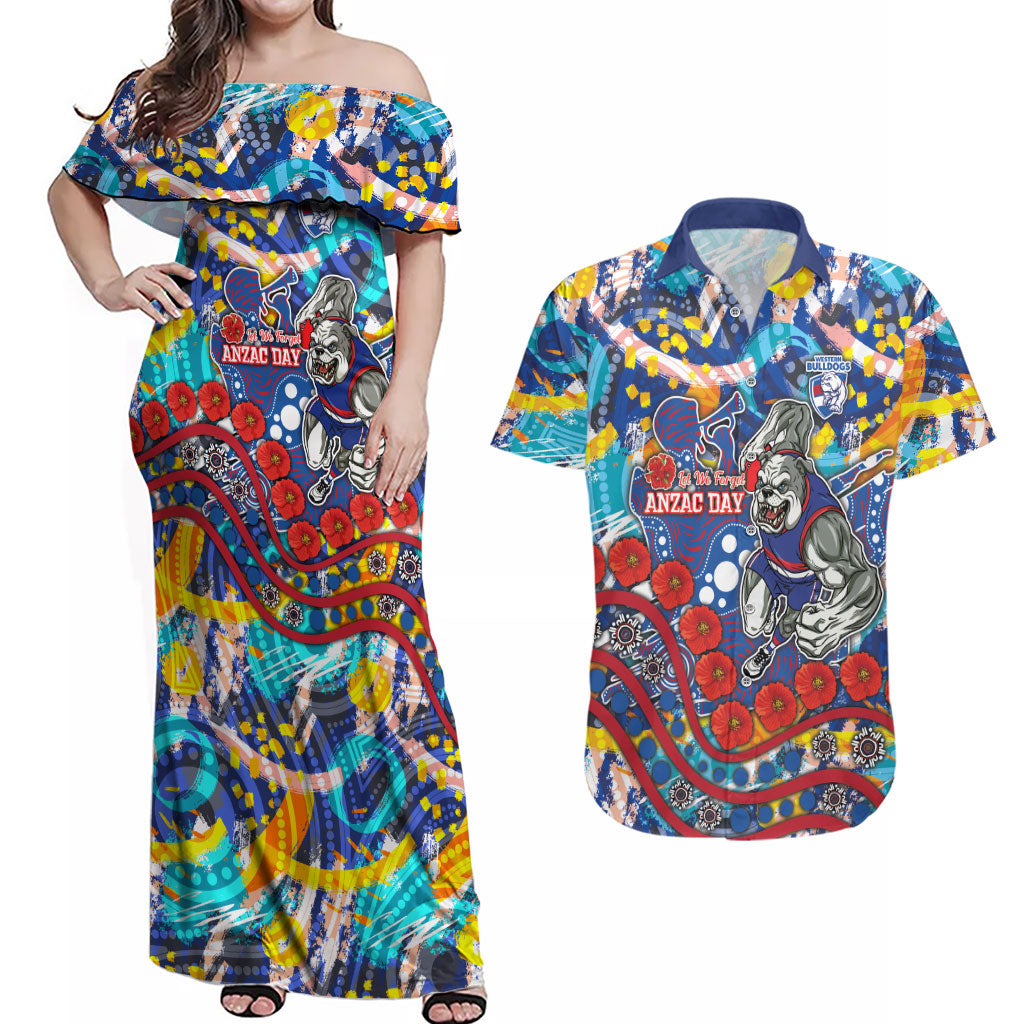 Western Bulldogs ANZAC Day Couples Matching Off Shoulder Maxi Dress and Hawaiian Shirt Aboriginal Dot Art Indigenous Australian Cultural