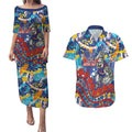 Western Bulldogs ANZAC Day Couples Matching Puletasi and Hawaiian Shirt Aboriginal Dot Art Indigenous Australian Cultural