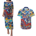 Western Bulldogs ANZAC Day Couples Matching Puletasi and Hawaiian Shirt Aboriginal Dot Art Indigenous Australian Cultural