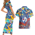 Western Bulldogs ANZAC Day Couples Matching Short Sleeve Bodycon Dress and Hawaiian Shirt Aboriginal Dot Art Indigenous Australian Cultural