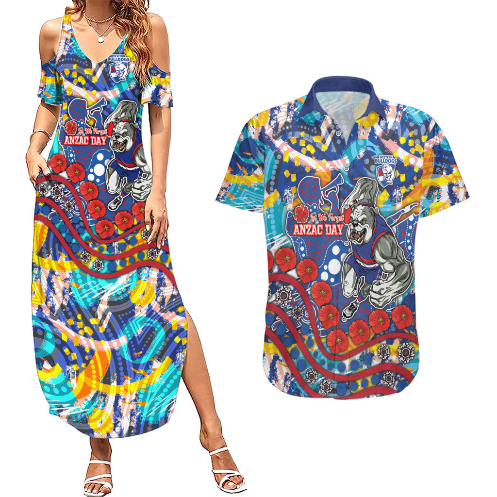 Western Bulldogs ANZAC Day Couples Matching Summer Maxi Dress and Hawaiian Shirt Aboriginal Dot Art Indigenous Australian Cultural