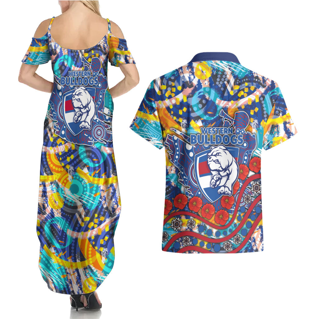 Western Bulldogs ANZAC Day Couples Matching Summer Maxi Dress and Hawaiian Shirt Aboriginal Dot Art Indigenous Australian Cultural