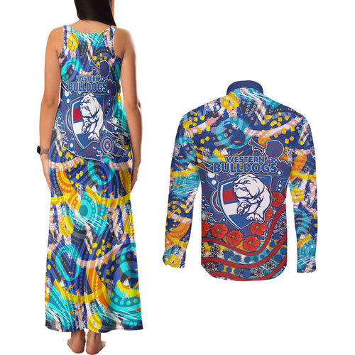 Western Bulldogs ANZAC Day Couples Matching Tank Maxi Dress and Long Sleeve Button Shirt Aboriginal Dot Art Indigenous Australian Cultural