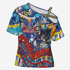 Western Bulldogs ANZAC Day Cross Shoulder Shirt Aboriginal Dot Art Indigenous Australian Cultural
