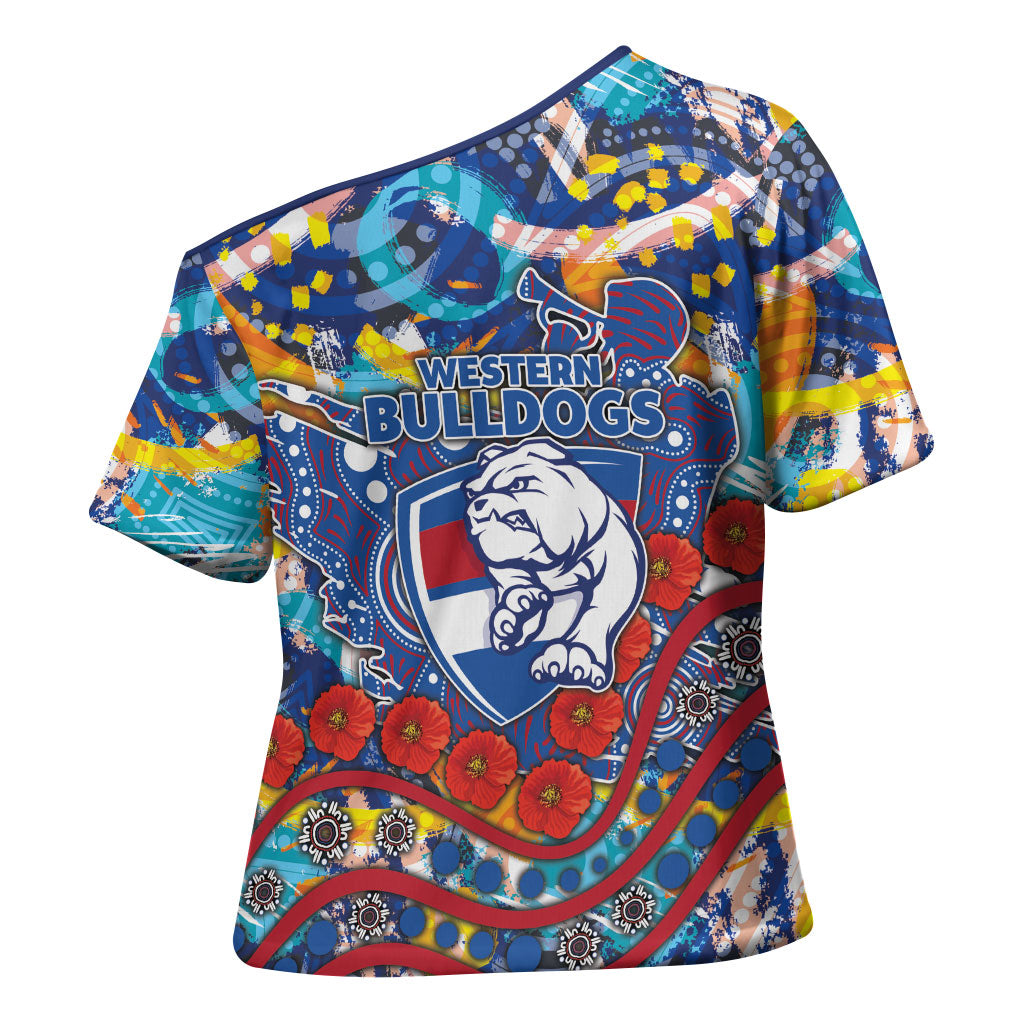 Western Bulldogs ANZAC Day Cross Shoulder Shirt Aboriginal Dot Art Indigenous Australian Cultural