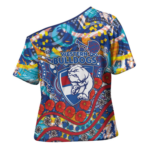 Western Bulldogs ANZAC Day Cross Shoulder Shirt Aboriginal Dot Art Indigenous Australian Cultural