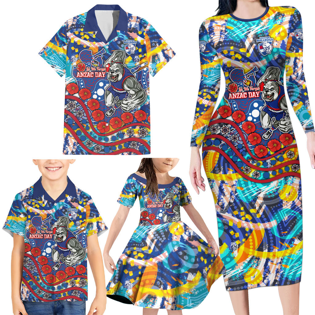 Western Bulldogs ANZAC Day Family Matching Long Sleeve Bodycon Dress and Hawaiian Shirt Aboriginal Dot Art Indigenous Australian Cultural