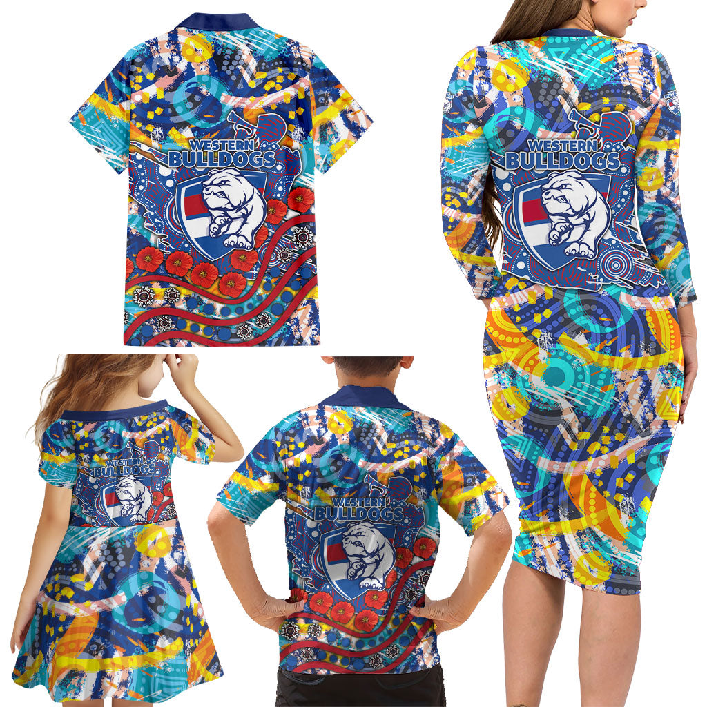 Western Bulldogs ANZAC Day Family Matching Long Sleeve Bodycon Dress and Hawaiian Shirt Aboriginal Dot Art Indigenous Australian Cultural