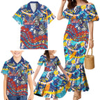 Western Bulldogs ANZAC Day Family Matching Mermaid Dress and Hawaiian Shirt Aboriginal Dot Art Indigenous Australian Cultural