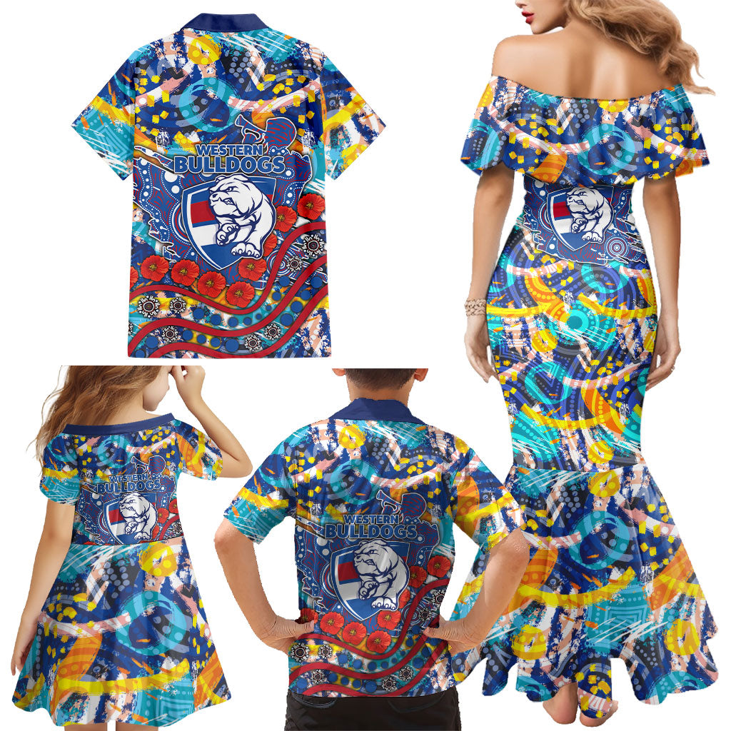 Western Bulldogs ANZAC Day Family Matching Mermaid Dress and Hawaiian Shirt Aboriginal Dot Art Indigenous Australian Cultural