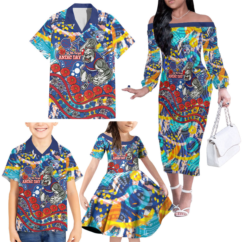 Western Bulldogs ANZAC Day Family Matching Off The Shoulder Long Sleeve Dress and Hawaiian Shirt Aboriginal Dot Art Indigenous Australian Cultural