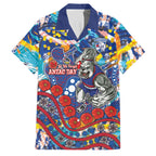 Western Bulldogs ANZAC Day Family Matching Off The Shoulder Long Sleeve Dress and Hawaiian Shirt Aboriginal Dot Art Indigenous Australian Cultural