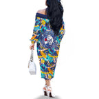 Western Bulldogs ANZAC Day Family Matching Off The Shoulder Long Sleeve Dress and Hawaiian Shirt Aboriginal Dot Art Indigenous Australian Cultural