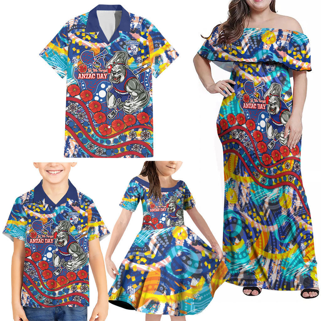Western Bulldogs ANZAC Day Family Matching Off Shoulder Maxi Dress and Hawaiian Shirt Aboriginal Dot Art Indigenous Australian Cultural