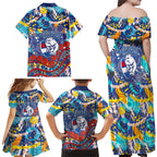 Western Bulldogs ANZAC Day Family Matching Off Shoulder Maxi Dress and Hawaiian Shirt Aboriginal Dot Art Indigenous Australian Cultural