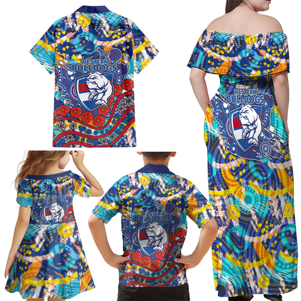 Western Bulldogs ANZAC Day Family Matching Off Shoulder Maxi Dress and Hawaiian Shirt Aboriginal Dot Art Indigenous Australian Cultural