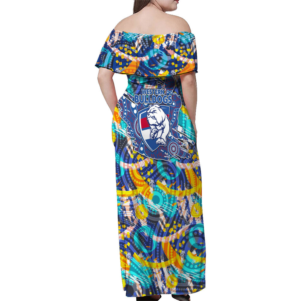 Western Bulldogs ANZAC Day Family Matching Off Shoulder Maxi Dress and Hawaiian Shirt Aboriginal Dot Art Indigenous Australian Cultural