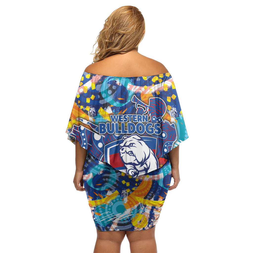 Western Bulldogs ANZAC Day Family Matching Off Shoulder Short Dress and Hawaiian Shirt Aboriginal Dot Art Indigenous Australian Cultural