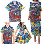 Western Bulldogs ANZAC Day Family Matching Puletasi and Hawaiian Shirt Aboriginal Dot Art Indigenous Australian Cultural