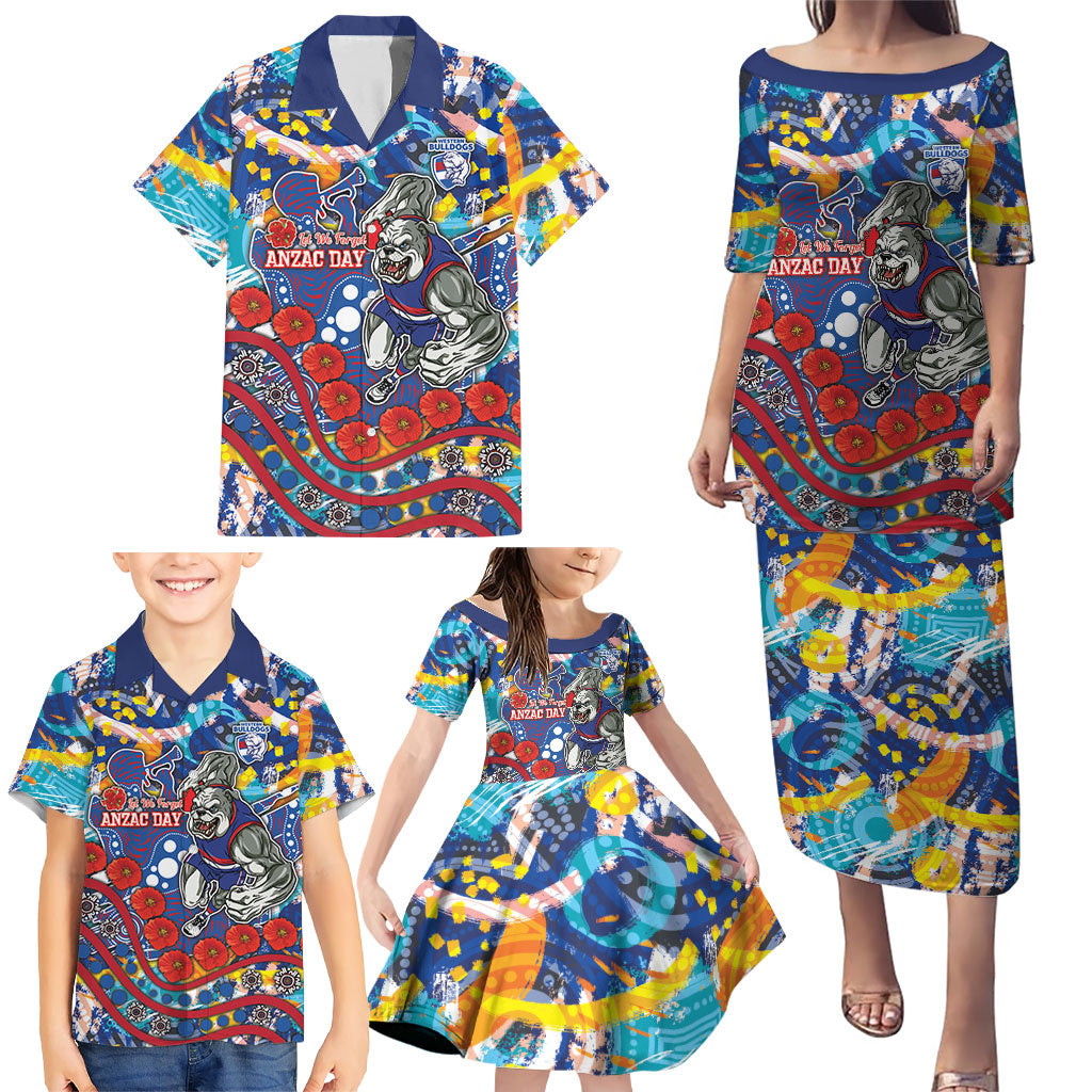 Western Bulldogs ANZAC Day Family Matching Puletasi and Hawaiian Shirt Aboriginal Dot Art Indigenous Australian Cultural