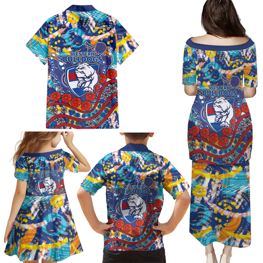 Western Bulldogs ANZAC Day Family Matching Puletasi and Hawaiian Shirt Aboriginal Dot Art Indigenous Australian Cultural