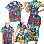 Western Bulldogs ANZAC Day Family Matching Short Sleeve Bodycon Dress and Hawaiian Shirt Aboriginal Dot Art Indigenous Australian Cultural